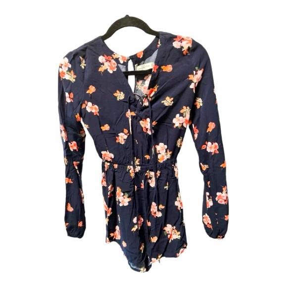 Abercrombie & Fitch Romper XS Black Red Pink Floral Drawstring top Short - Picture 4 of 8